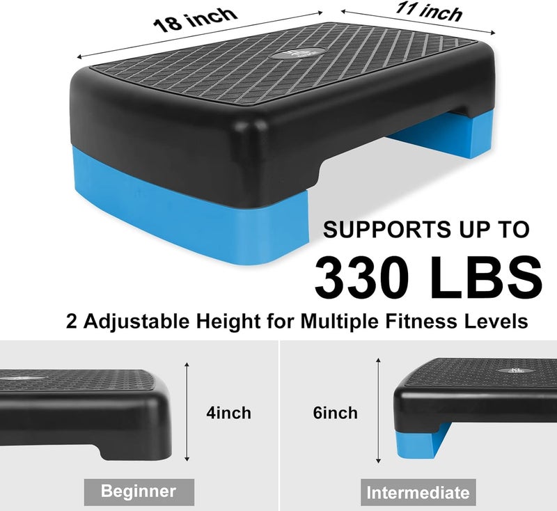 HooKung Height-Adjustable 4"-6" Step Aerobics Platform Fitness Equipment Stepper Trainer Exercise Step Platform with 2 Riser - Image 2